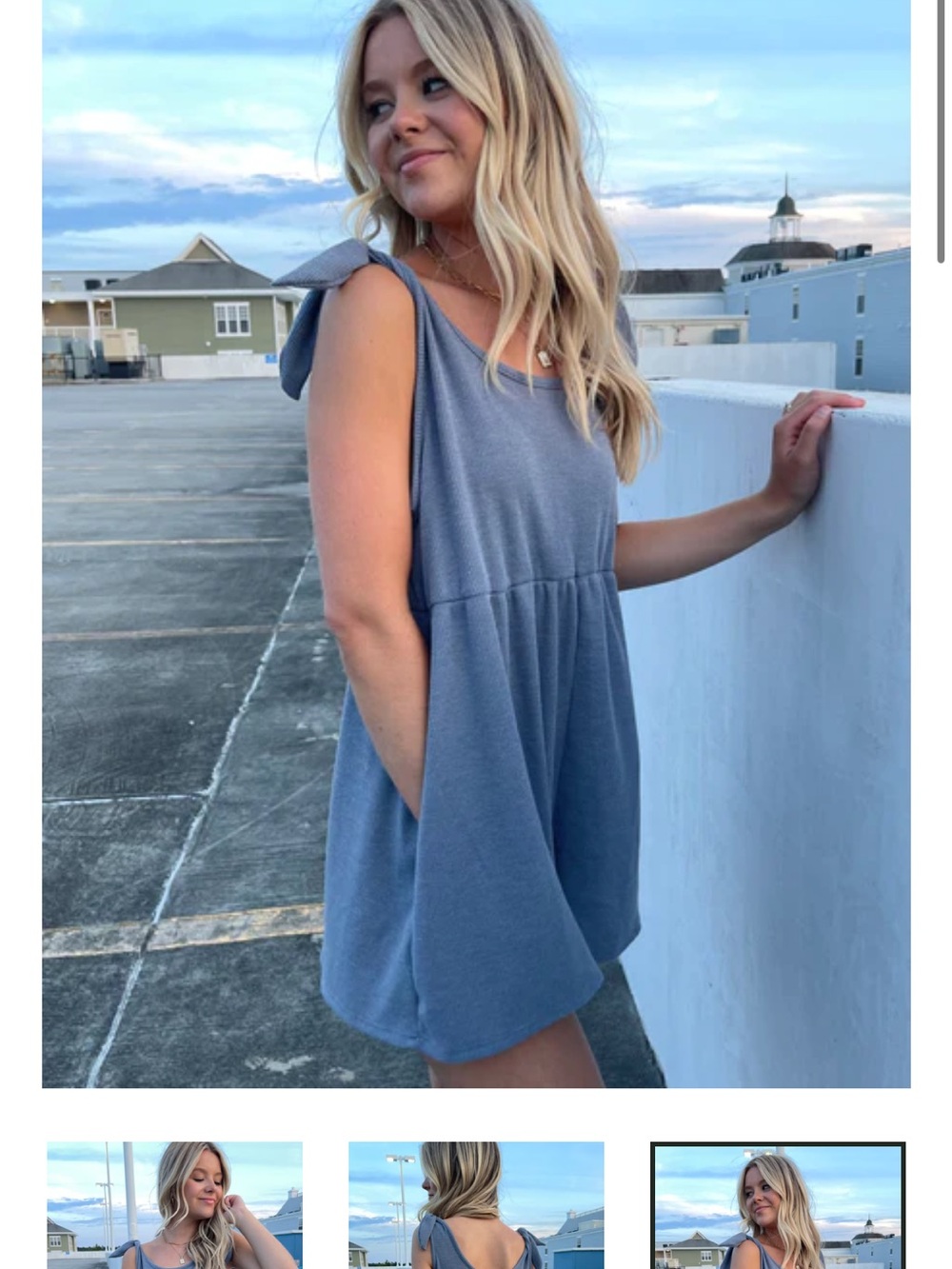 Sleeveless Tie-Shoulder romper in Dusty Blue